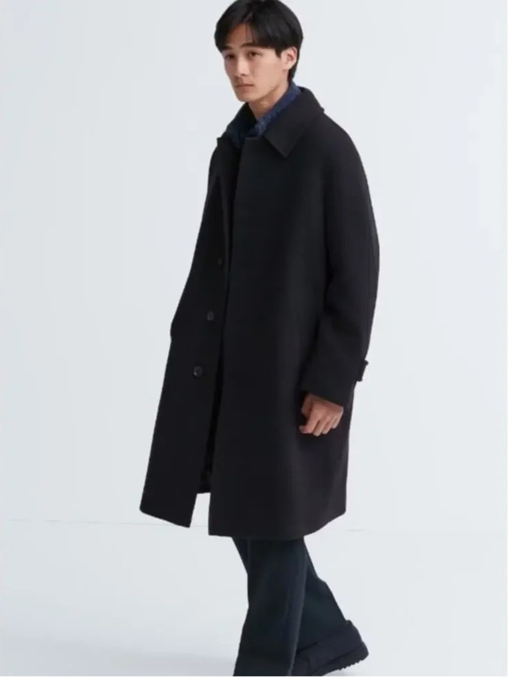 Uniqlo Black Pea Coat - Classic Wool Blend